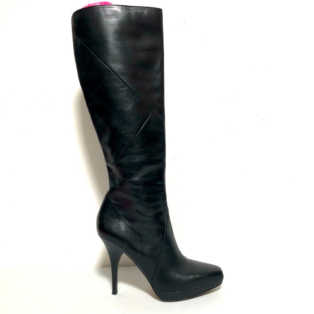 Via Spiga Black Leather Square Toe Tall Boots